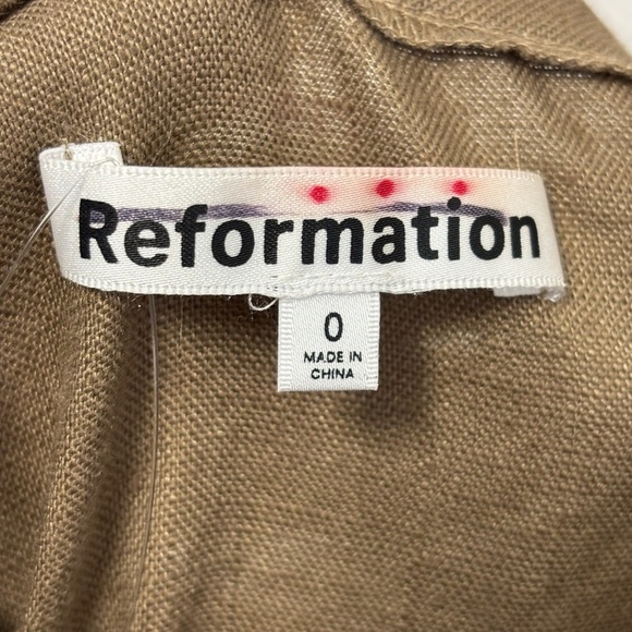 Reformation Autumn Linen Jumpsuit Taupe Tan Wide Leg Open Back 0 - Picture 4 of 8